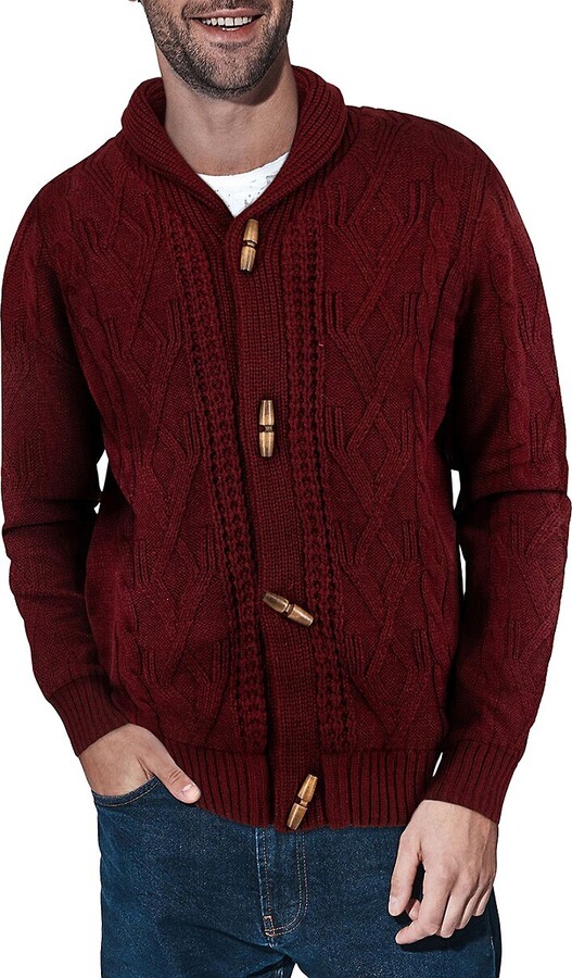 cable knit shawl collar cardigan