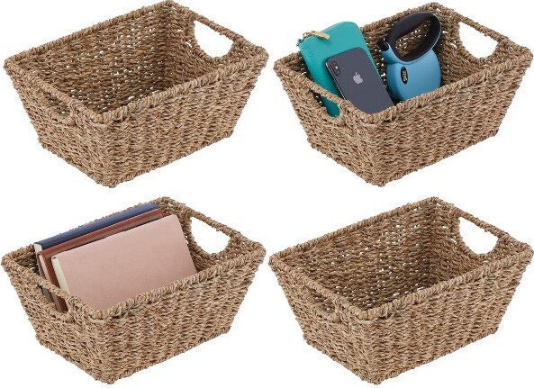 Juvale Set Of 3 Small Wicker Baskets For Storage, Woven Nesting Bins With  Handles For Bathroom Towels And Toilet Paper Organization, Shelf 3 Sizes :  Target