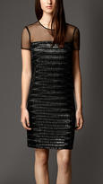 Thumbnail for your product : Burberry Embellished Silk Dress With Sheer Detail