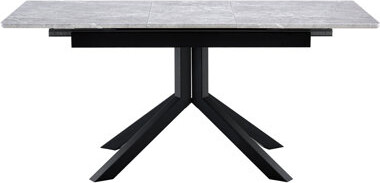 Wrought Studio Modern Rectangular Dining Table with Light Gray Painted MDF Top and Sturdy Geometric Metal Legs Contemporary Kitchen Table for Dining Room Office or