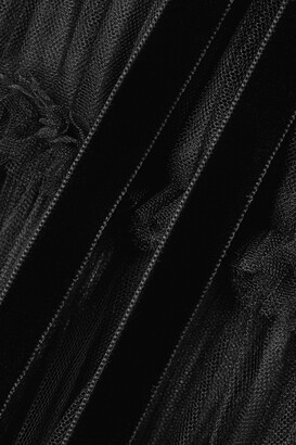 KHAITE Dominika Velvet-trimmed Pleated Tulle Blouse - Black
