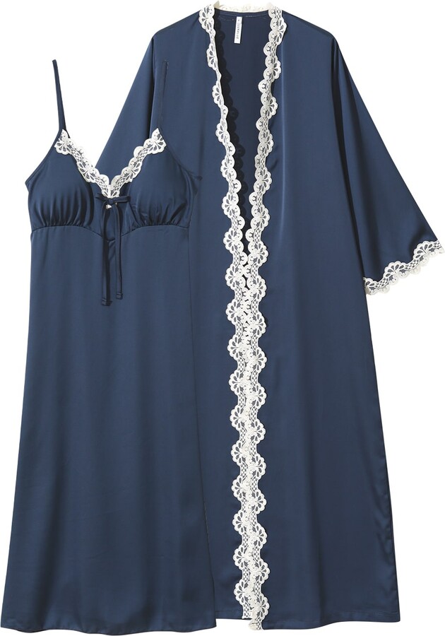 Luna Luz Blue Clara Silk-Satin Slip & Robe Set