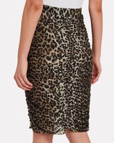 Thumbnail for your product : Ganni Ruched Leopard Mesh Skirt