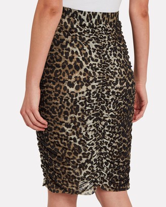 Ganni Ruched Leopard Mesh Skirt