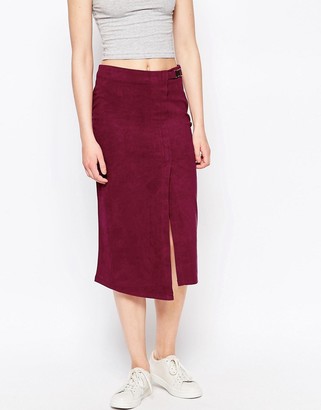 Daisy Street Wrap Front Skirt In Suedette