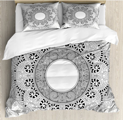 Ambesonne Mandala Duvet Cover Set Lace Like Detailed Motif Calking Black and White