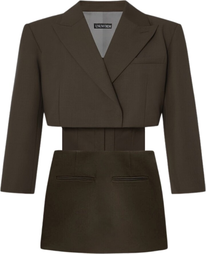 Unum Diem Brown Cut Out Blazer Dress - Taupe