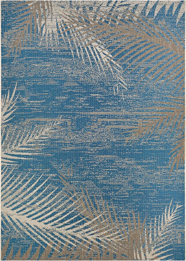 Monaco Tropical Palms 5'10"x9'2" Ocean Outdoor Rug