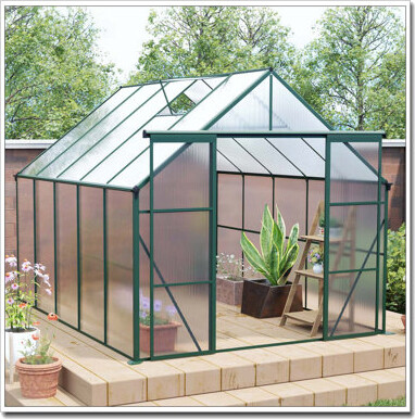 SDKhome 8x10FT Double Door Polycarbonate Greenhouse Raised Base and Anchor Aluminum Heavy Duty Walk-in Greenhouses for Outdoor Backyard in All SeasonGreen