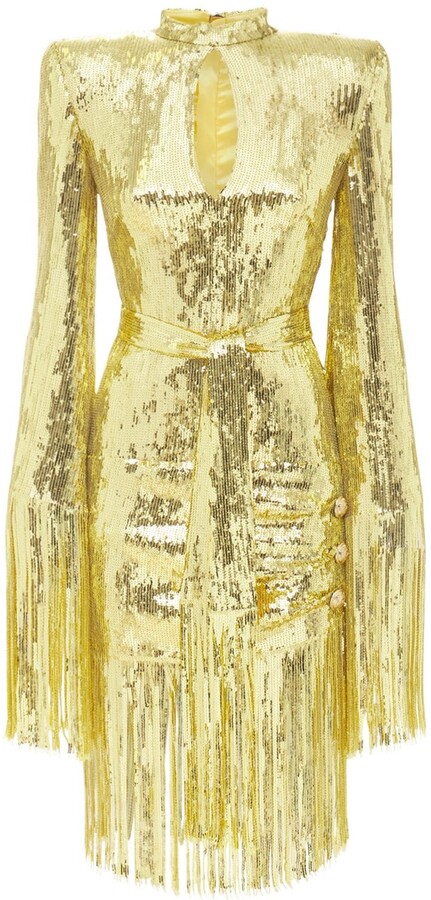 Balmain Sequined Mini Dress W/ Fringes - ShopStyle