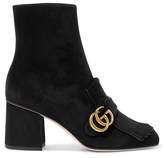 Thumbnail for your product : Gucci Marmont Fringed Logo-embellished Suede Ankle Boots