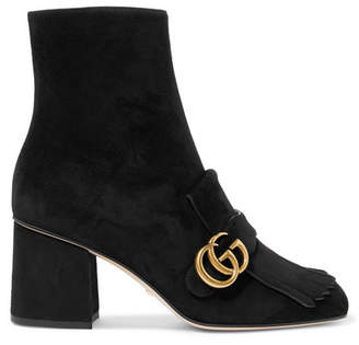 Gucci Marmont Fringed Logo-embellished Suede Ankle Boots