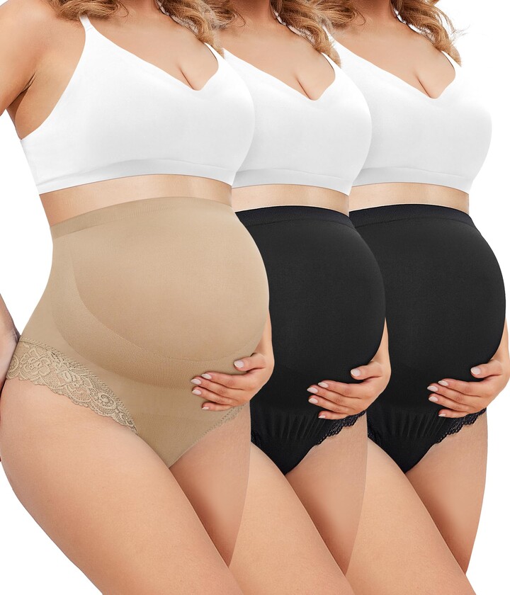 LANCS 3 Packs Lace Maternity Underwear Maternity Shorts Over Bump