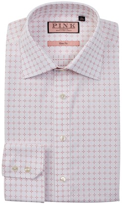 Thomas Pink Belcher Slim Fit Grid Pattern Dress Shirt