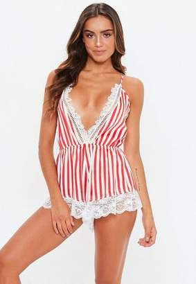 Missguided Red Candy Stripe Satin Teddy