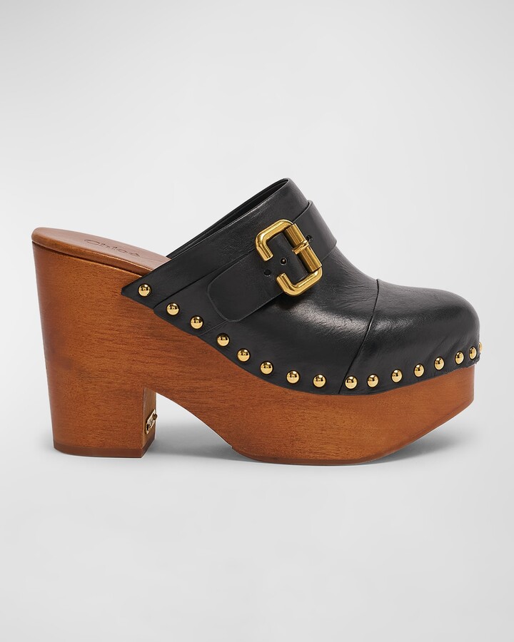 Chloé Jeannette Leather Platform Clogs