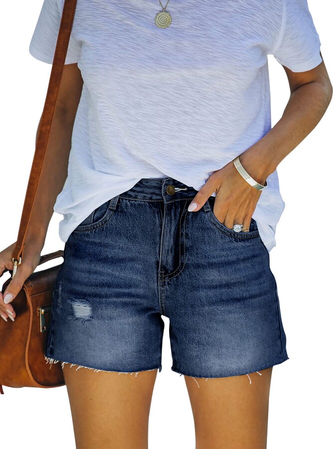 PINKMARCO Jean Shorts Womens High Waisted Plus Size Mom Distressed