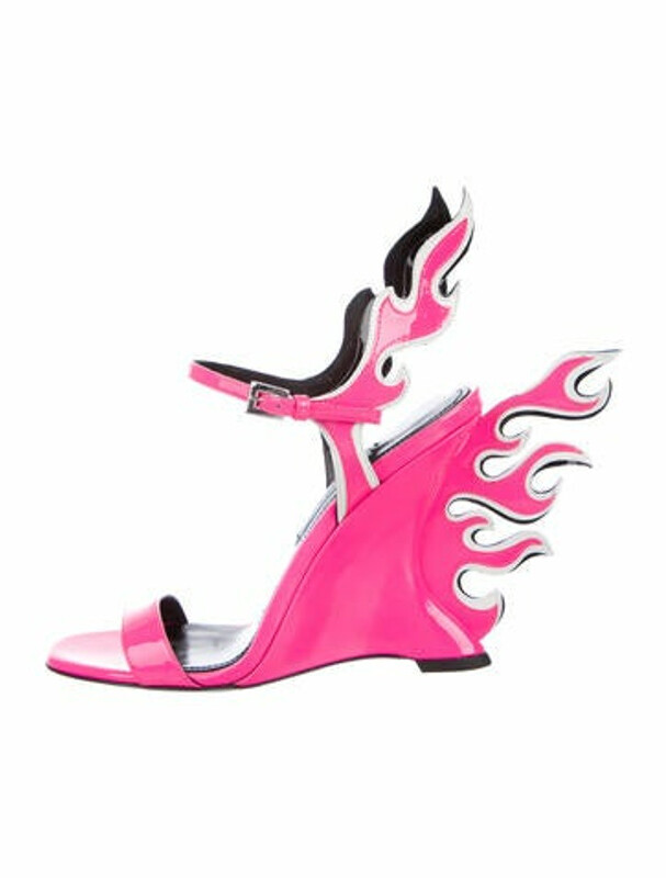 Prada Flame Wedges Patent Leather Sandals Pink - ShopStyle