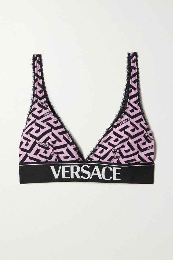 Versace Lace-trimmed Printed Stretch-cotton Jersey Soft-cup Bra - Pink -  ShopStyle