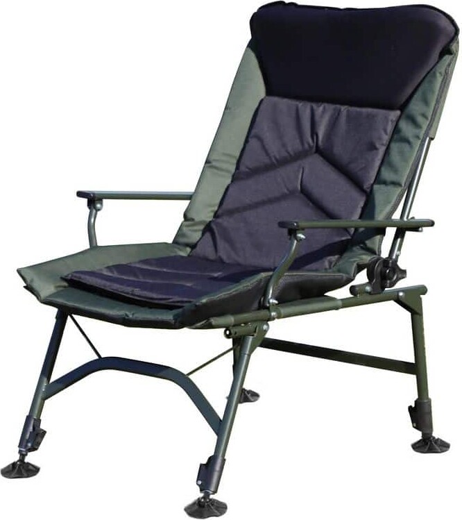Black Steel Foldable Camping Chair, Portable Reclining Chair with Adjustable Backrest