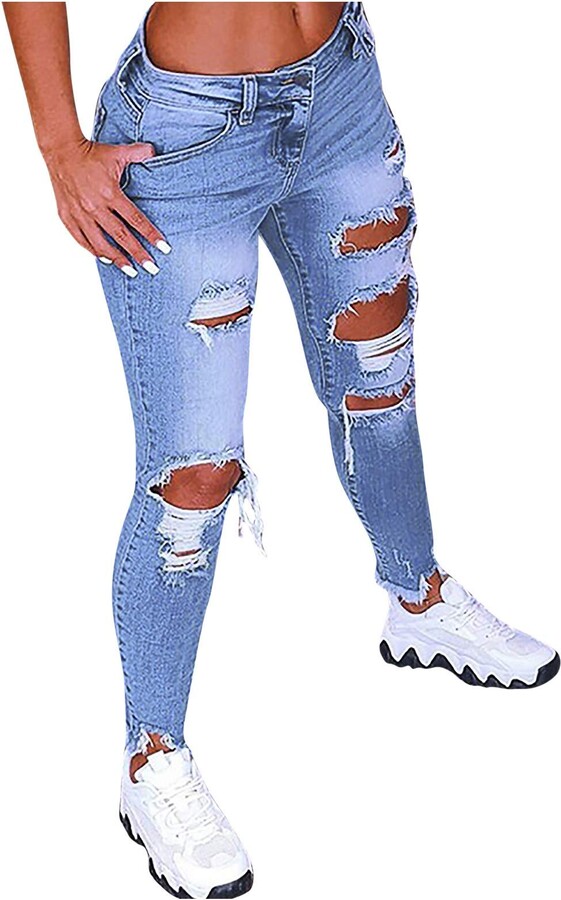 Sanahy Plus Size High Waist Skinny Stretch Ripped Jeans for Women -  ShopStyle