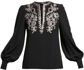 Andrew Gn Jewel-Embroidered Bishop-Sleeve Blouse
