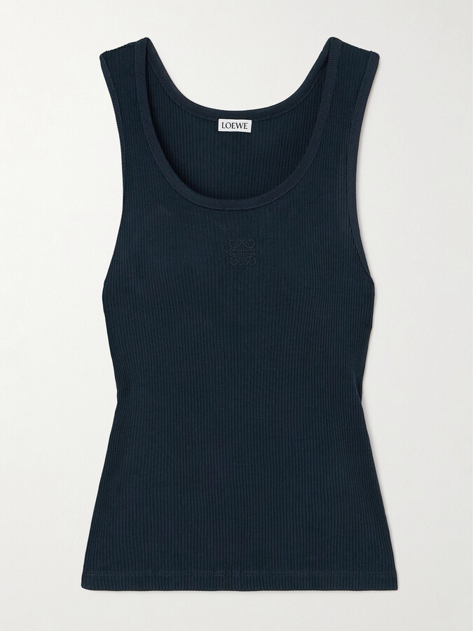 Loewe Embroidered Ribbed Silk Tank - Blue