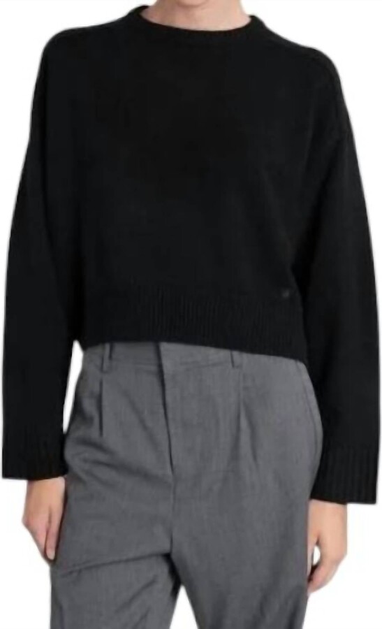 Elaine Kim Cashmere Crew Neck Crop Sweater In Black