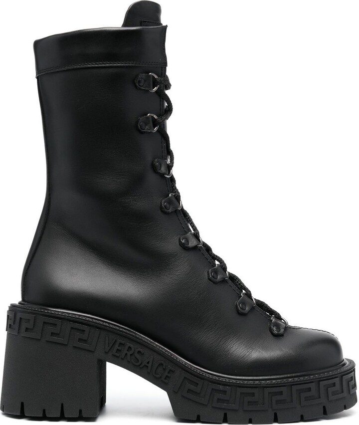Versace Greca platform combat boots - ShopStyle