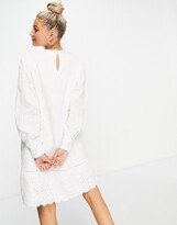 Thumbnail for your product : Object mini smock dress with lace detail in white