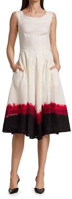 Samantha Sung Florance Tie-Dye Belted Boatneck Linen Dress