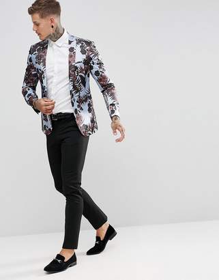 ASOS Super Skinny Blazer With Burgundy Floral Print