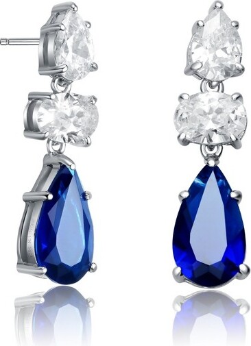 GuiliRoyalBrillianceSterlingSilverWhiteGoldPlatedwithColoredPear&OvalCubicZirconiaDropEarringsforaSophisticatedTouch