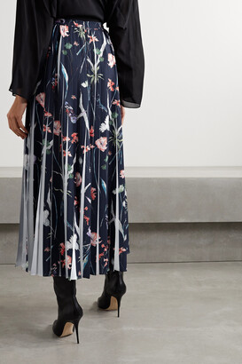 Jason Wu Pleated Floral-print Crepe Midi Skirt - Blue