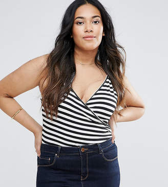 ASOS Curve Cami Body With Wrap Front In Stripe