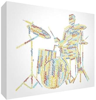 Camilla And Marc Feel Good Art Premium Gallery-Wrapped Box Canvas with Solid Front Panel in Unique Typographic Male Drummer Design, Black/Multi-Colour, 2X-Large, 115 x 78 x 3 cm