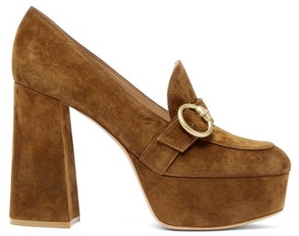 Gianvito Rossi Louise Suede Platform Loafers - Womens - Dark Brown