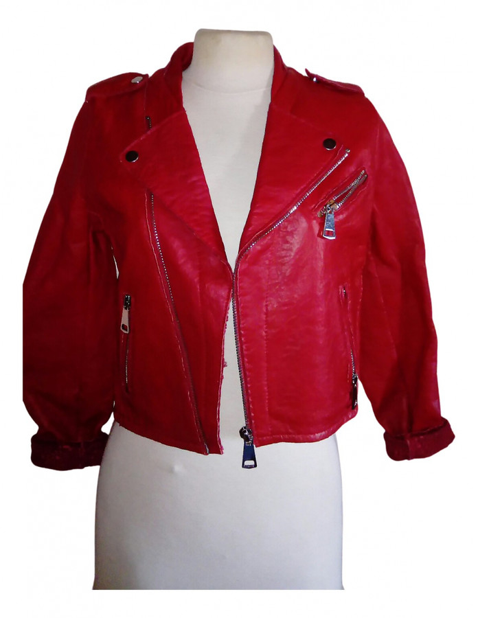 maje red leather jacket