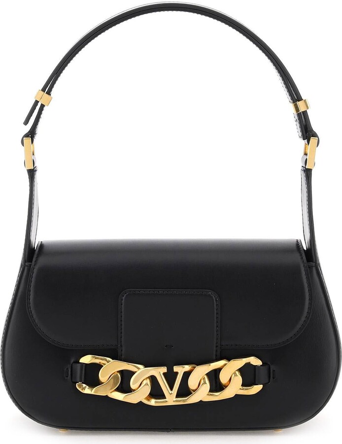 Valentino Garavani - VLogo Black Leather Chain Shoulder Bag