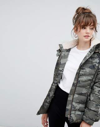 New Look Fitted Padded Parka Camo Jacket