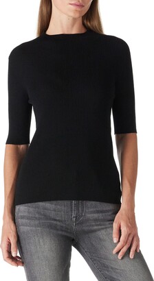 Calvin Klein Ribbed Knit Side Button Scoop Neck Long Sleeve Top