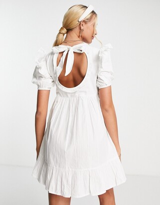 Influence frill open back mini dress in white