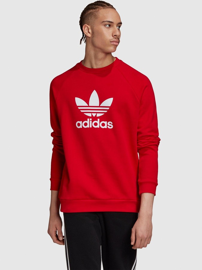 adidas Trefoil Crew Sweatshirt Red - ShopStyle Jumpers & Hoodies