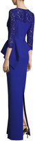 Thumbnail for your product : Rickie Freeman For Teri Jon 3/4-Sleeve Lace-Trim Stretch Jersey Peplum Gown, Cobalt