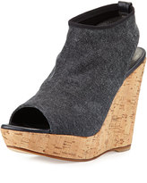 Thumbnail for your product : Stuart Weitzman Glover Peep-Toe Stretch Wedge, Denim