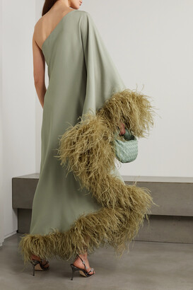 Taller Marmo Ubud One-shoulder Feather-trimmed Crepe Maxi Taller Marmo Ubud One-shoulder Feather-trimmed Crepe Maxi