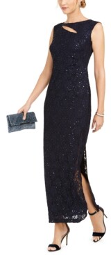 connected cutout sequined lace gown