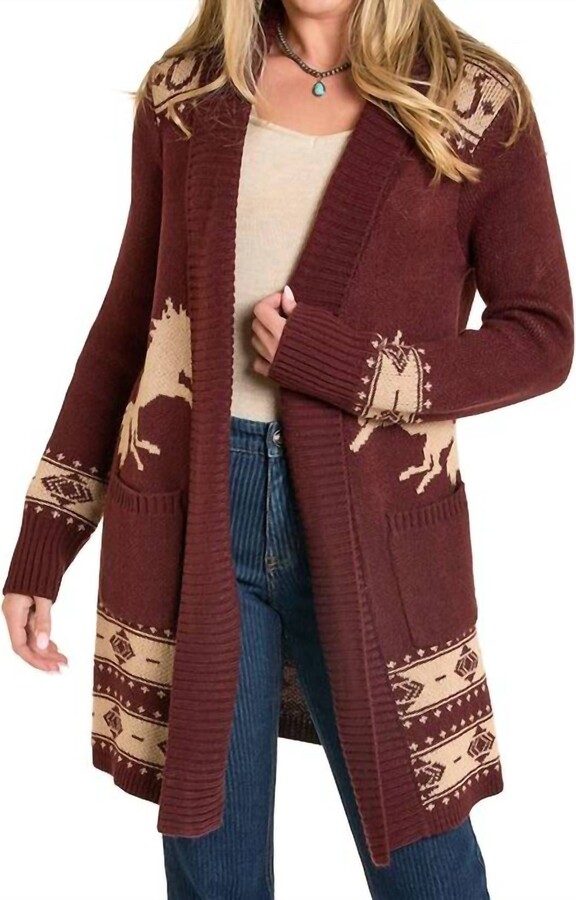 Rock & Roll Denim Stallion Knit Sweater Cardigan In Brown