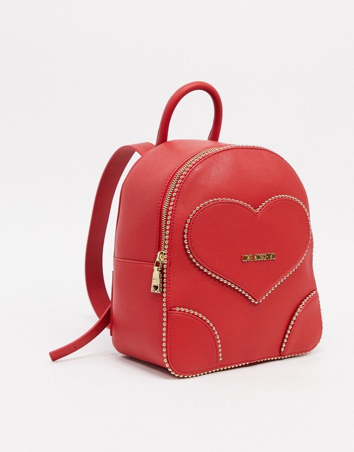 Love Moschino embroidery of love large backpack in red - ShopStyle