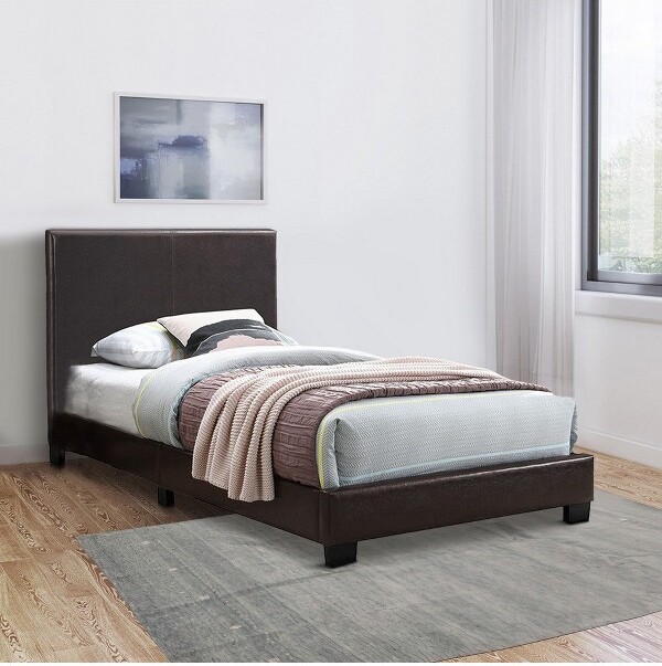 Royal Hampton RoyalHamptonTransitionalStyleLeatheretteTwinBedwithPaddedHeadboardDarkBrown
